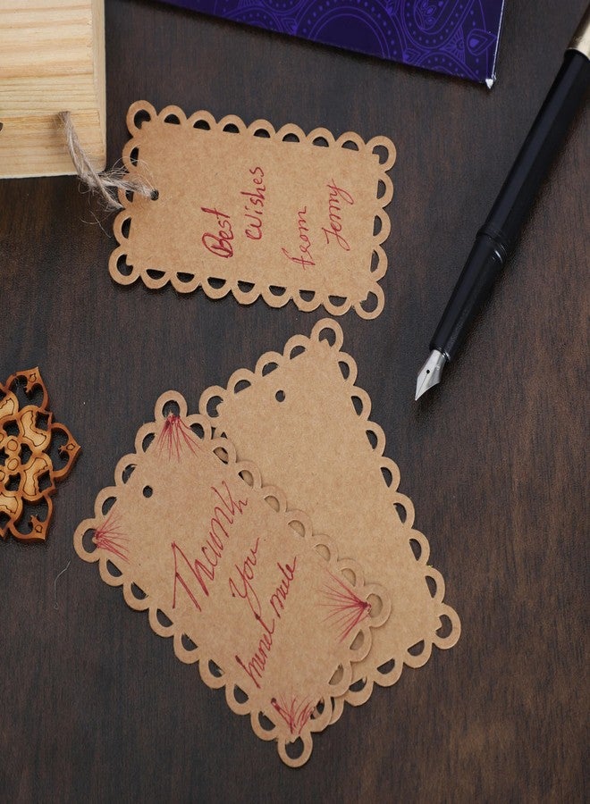 Atmiyamart Scalloped Border Kraft Tag, Gift Tags Kraft Paper Tag DIY Craft Decorative Tags 50 Pcs Brown for Wedding Party Favors Baby Shower Birthday Christmas with Jute Twine - Image 3